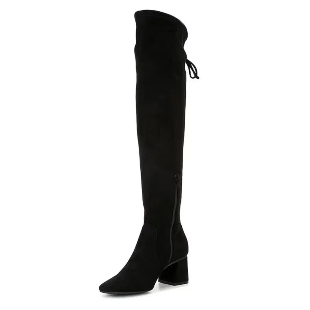 NEW Gianni Bini Laredo Stretch Fabric Over-the-Knee Block Heel Boots in Black